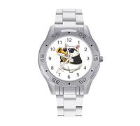 Un gatto che suona il corno francese da uomo orologio da polso alla moda in acciaio inossidabile orologi da polso personalizzati facili da leggere orologi per