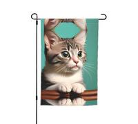Un gatto curioso Bandiera decorativa da giardino 30,5 x 45,7 cm, 100% fibra di poliestere, tessuto spesso, universale per tutte le stagioni