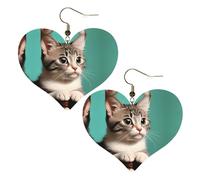 Un gatto curioso stampa eleganti orecchini a forma di cuore leggeri accessori da donna perfetti per feste e San Valentino.