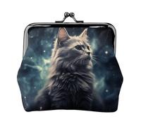 Un gatto in una nebulosa piccolo portamonete da donna, portafoglio in pelle con chiusura a bacio carino portamonete mini portamonete portachiavi