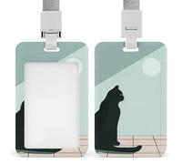 Un gatto nero si siede porta badge carino lavoro nome clip con cordino verticale per carte di credito custodia protettiva per lavoro ufficio infermiera insegnante di medicina donne