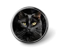 Un gatto nero su uno sfondo nero spilla da 2,5 cm, spille da bavero in metallo personalizzate, spilla rotonda leggera, eleganti distintivi a bottone, divertenti spille smaltate per camicie, giacche