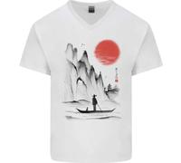 Un Giapponese Barca A Tramonto Uomo Scollo A V Cotone T-Shirt