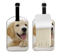 Un Golden Retriever,Etichette per bagagli in pelle PU, etichette per bagagli resistenti da viaggio, 2 pezzi