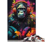 Un gorilla con le cuffie Puzzle Immagini personalizzabili Puzzle in cartone riciclato al 100% per bambini e adulti dai 12 anni 1000 pezzi (75x50 cm)