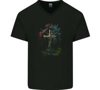 Un Gotico Albero come Un Cristiano Croce Uomo Scollo A V Cotone T-Shirt