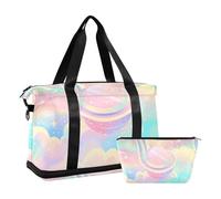 Un grande borsone da viaggio con cielo arcobaleno pastello borsa da viaggio per il fine settimana con borsa da toilette per viaggio set da 2 pezzi, Un cielo arcobaleno pastello, 1 size