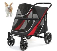 Un Grande Carrello per Cani, Un Carrello Pesante per Animali Domestici a 4 Ruote Con Rete Respirabile, Doppio Ingresso, Design Pieghevole Sicuro per Cani E Gatti Di Grandi Dimensioni