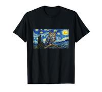 Un Grande Gufo Cornuto nella Notte Stellata Van Gogh Art Style Parodia Maglietta