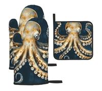 Un grande polpo con uno sfondo blu guanti da cucina colorati resistenti al calore cuscinetti caldi, carino panettiere, regali da cucina per amanti della cucina cuochi mamma