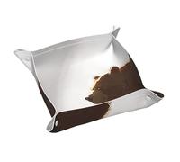 Un grande vassoio portaoggetti in pelle di orso marrone, portachiavi, monete, orologi, orecchini e altri accessori, un must per la casa