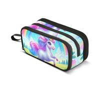Un grazioso astuccio con unicorno colorato arcobaleno e fiori vivaci, grande capacità, per ragazzi e ragazze, astuccio a 3 scomparti, astuccio per studenti, cancelleria per scuola, ufficio, lavoro, Un