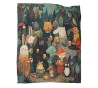 Un gruppo di diversi animali che giocano nella foresta Manta Cálida Y Transpirable Suave Estampada Para Acampar Al Aire Libre Colcha Para Dormitorio De Las Cuatro Estaciones 50x60inch(127x152cm)