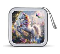 Un-icorn - Custodia porta CD portatile con castello di pavone e elfo, capacità 40, organizer per DVD, per viaggi in auto