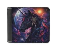 Un-icorn, portafoglio a due ante con cavallo nero, in pelle PU, sottile, per donne e uomini, idea regalo, Stile:, Taglia unica