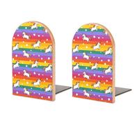 Un-icorns - Fermalibri in legno a righe arcobaleno, antiscivolo, decorativo, per mensole, 1 paio