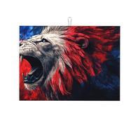 Un leone maschio con la bocca spalancata e le zanne larghe, grande tappetino scolapiatti in microfibra, riutilizzabile, lavabile, tappetino scolapiatti per accessori da cucina, 45,7 x 61 cm