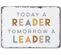 Un lettore domani un leader - Decorazione per la rte murale motivazionale boho Decorazione per la stanza dei giochi Arte per bambini che studiano a casa Insegna in latta Scuola Camera da lett