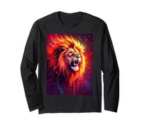 Un maestoso Leone ruggisce tra vorticose Fiamme al Neon d'oro Maglia a Manica