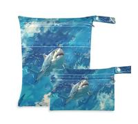 Un mare di pesci in un oceano blu. Sacchetti asciutti lavabili 2 Pack sacchetto bagnato per costume da bagno con manici per piscina, piscina