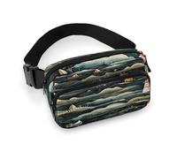 Un marsupio nero con faro con cinghia regolabile alla moda per sport all'aria aperta escursionismo, bianco, 20 x 13 cm, marsupio stampato