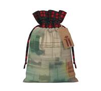 Un Melodic Tunes sacchetto di iuta con coulisse con tessuto scozzese e etichetta in carta kraft, borsa leggera e resistente