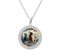 Un modello con cavalli come sfondo collana per le donne cerchio ciondolo gioielli collane moda diamante disco collana girocollo per anniversario, San Valentino, regalo di Natale per mamma moglie, One