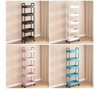 Un moderno e semplice carrello portaoggetti con 5/4/3 ripiani e ruote, adatto per organizzare articoli domestici come vestiti e altro per risparmiare spazio interno, e facilitare l'installazione e lo 