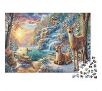 Un mondo incantato invernale Puzzle 1000 Pezzi Cervo in paesaggio innevato con cascate, idea regalo, gioco stimolante, intrattenimento creativo, decorazione casa, 70x50 cm