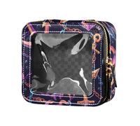 Un motivo di fiori in rosa impermeabile trasparente borsa per il trucco per donne ragazze cosmetici organizzatore caso articoli da toeletta borsa da viaggio, Ancore semplici a tema oceano, 1 Size