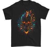 Un Neon Teschio Con Fiamme Fantasia Demone Uomo T-Shirt 100% Cotone