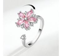 Un nuovo anello rotante con cristalli rosa a forma di fiori di ciliegio per donne, un design di piccolo gruppo, un anello personalizzato, un accessorio alla moda e versatile Tagli UnicaRame