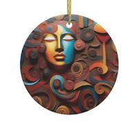 Un ornamento artistico rotondo in ceramica con stampa fronte-retro per decorazioni da appendere per le vacanze souvenir