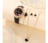 Un orologio al quarzo + set di gioielli a forma di cuore Cintura rosa-quarzo nero+rosa amore: 5 pezzi,5 pezzi-nero,5 pezzi-bianco,5 pezzi - Bianco D,5 pezzi - Bianco ELega di zinco