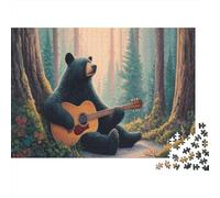 Un orso suona la chitarra nella foresta silenziosa Puzzle Per Adulti || 1000pcs (75x50cm) Puzzle Giochi Educativi,decorazioni Per La Casa