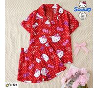 Un outfit casalingo dolce e carino per ragazze, autorizzato da Sanrio con una maglietta a scollo a V con stampa Hello Kitty e pantaloncini, perfetto per pigiama party, uso casual e il regalo perfetto 