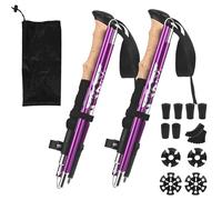 Un Paio Bastoncini Trekking, Bastoncini Trekking Pieghevoli 33-125 CM Bastoni Nordic Walking con Impugnatura in EVA, Cinturino Polso e 12 Punte in Gomma per Passeggiate Avventure All'aria Aperta Viola