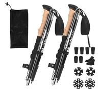 Un Paio Bastoncini Trekking, Bastoncini Trekking Pieghevoli 33-125 CM, Bastoni Nordic Walking con Impugnatura in EVA, Cinturino Polso e 12 Punte in Gomma per Passeggiate Avventure All'aria Aperta Nero