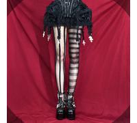 Un Paio Di Calze A Rete Asimmetriche Scure Per Donna, Calze Incrociate Con Collant Trasparenti A Rete A Vita Alta A Righe Sexy Nere E Pantaloni A Rete Tagli UnicaHalloweenPizzo