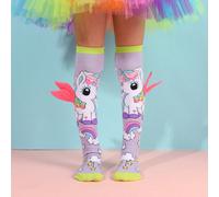Un paio di calze sopra il ginocchio per ragazze con unicorno viola, decorazioni colorate e 3D, adatte per l'uso quotidiano dei bambini, gli outfit per feste di vacanza e perfette come regalo per le va