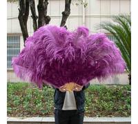 Un paio di grandi ventagli di piume di struzzo bianche naturali soffici 1/2 pezzi 60/90 cm 75/130 cm Ventaglio portatile per feste, spettacoli, balli, accessori - 44 Viola rossastro - 130 cm 1 pa