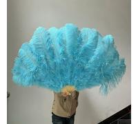 Un paio di grandi ventagli di piume di struzzo bianche naturali soffici 1/2 pezzi 60/90 cm 75/130 cm ventaglio portatile per feste, spettacoli, balli, accessori - azzurro cielo - 130 cm 1 paio (due)