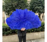 Un paio di grandi ventagli di piume di struzzo bianche naturali soffici 1/2 pezzi 60/90 cm 75/130 cm Ventaglio portatile per feste, spettacoli, balli, accessori - Blu reale - 100 cm 1 paio (due)