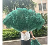 Un paio di grandi ventagli di piume di struzzo bianche naturali soffici 1/2 pezzi 60/90 cm 75/130 cm Ventaglio portatile per feste, spettacoli, balli, accessori - Verde scuro - 100 cm 1 pezzo per