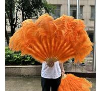 Un paio di grandi ventagli di piume di struzzo bianche naturali soffici 1/2 pezzi 60/90 cm 75/130 cm Ventaglio portatile per feste, spettacoli, balli, accessori - Arancione - 130 cm 1 paio (due)