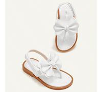 Un paio di infradito casual alla moda e versatili, con fiocco bianco, stile principessa tridimensionale, adatte per matrimoni, festa della mamma, vacanze, ragazze e bambine, sandali piatti adatti per 