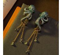 Un paio di orecchini di lusso alla moda a forma di polpo blu-verde con strass completi e nappine, adatti per uso quotidiano, regali e ballo Tagli UnicaLega di rame