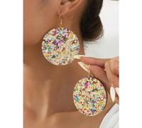 Un paio di orecchini versatili con paillettes multicolori circolari geometriche retrÃ² europee e americane per le donne come regalo per le feste.