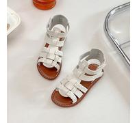 Un paio di sandali per bambine best-seller/Nuova collezione 2025. Con tomaia in pelle bianca e design intrecciato a più fasce, in stile romano, semplice ma alla moda. Adatto per bambine dai 3 ai 12 an