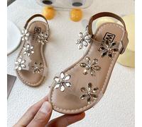 Un paio di sandali per bambine/ragazze best-seller. La tomaia della scarpa è realizzata in materiale trasparente e decorata con molteplici fiori di strass. Le forme dei fiori sono raffinate e brillant